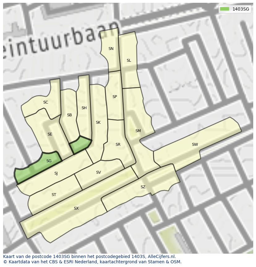 Afbeelding van het postcodegebied 1403 SG op de kaart.