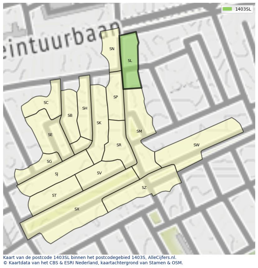 Afbeelding van het postcodegebied 1403 SL op de kaart.