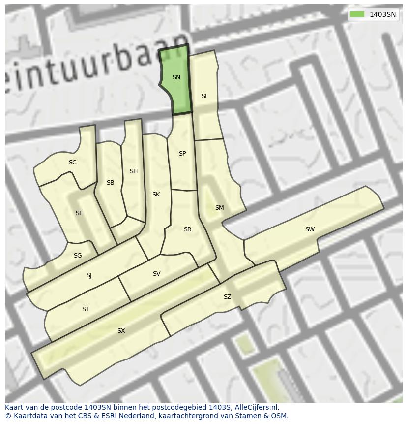 Afbeelding van het postcodegebied 1403 SN op de kaart.