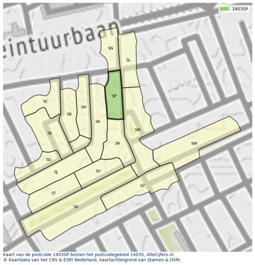 Afbeelding van het postcodegebied 1403 SP op de kaart.