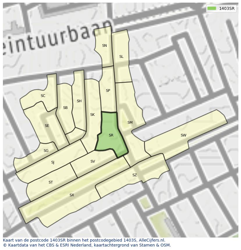 Afbeelding van het postcodegebied 1403 SR op de kaart.
