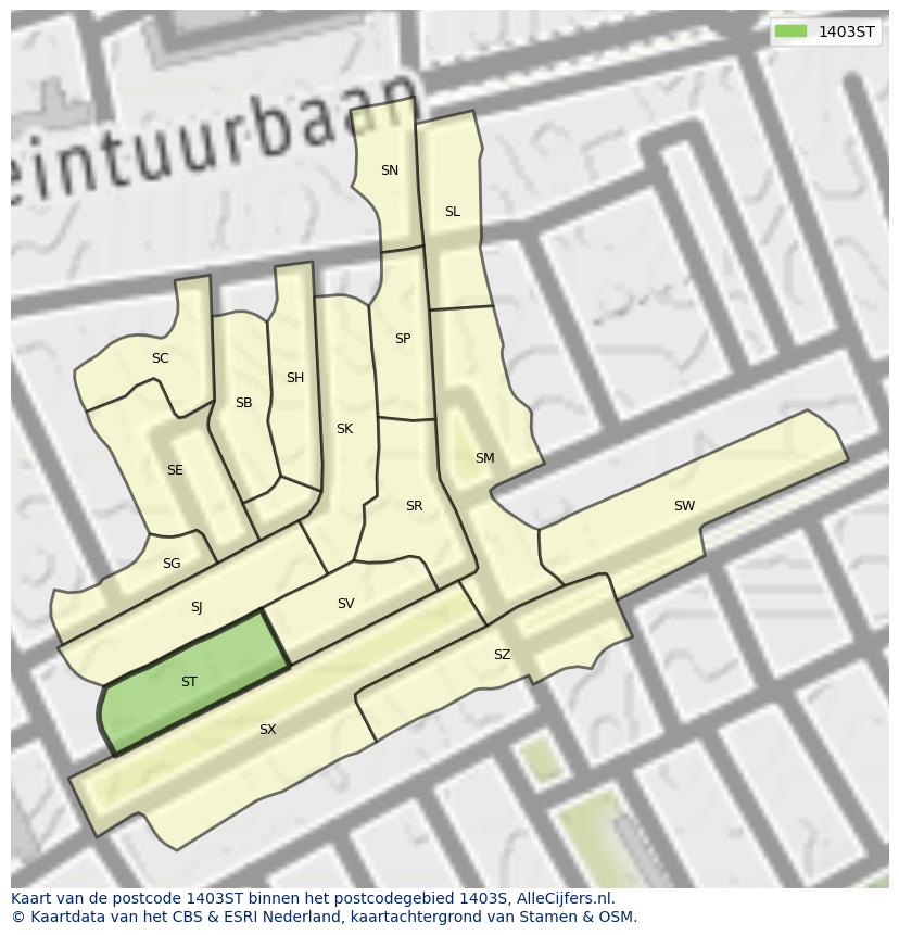 Afbeelding van het postcodegebied 1403 ST op de kaart.
