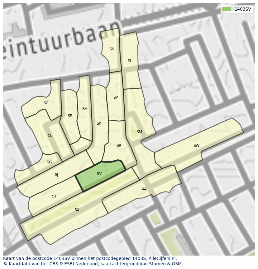Afbeelding van het postcodegebied 1403 SV op de kaart.