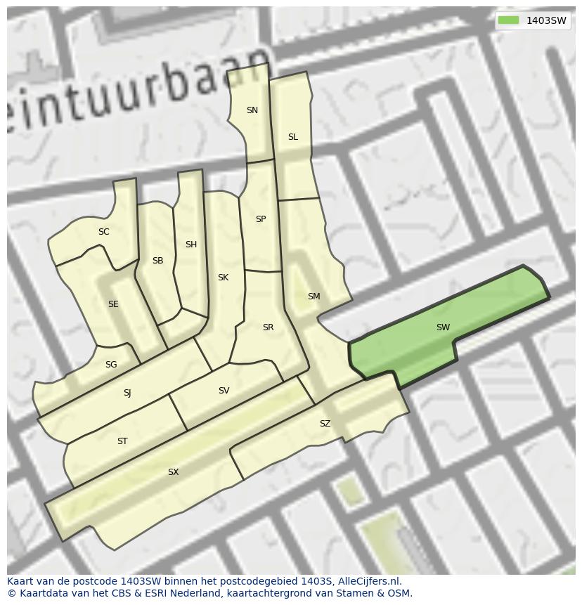 Afbeelding van het postcodegebied 1403 SW op de kaart.