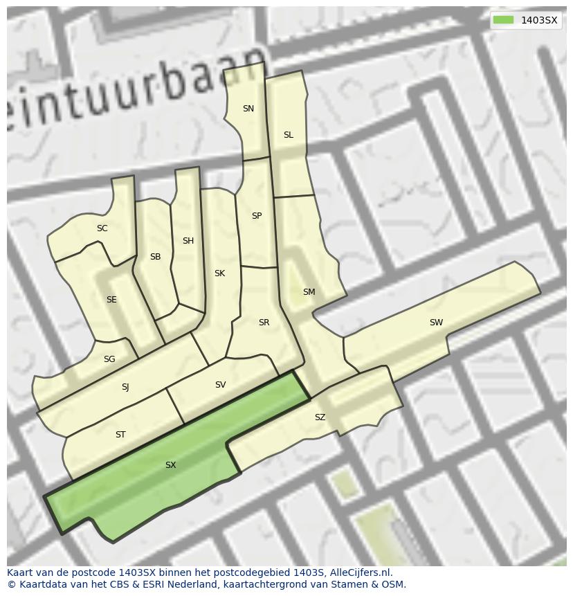 Afbeelding van het postcodegebied 1403 SX op de kaart.