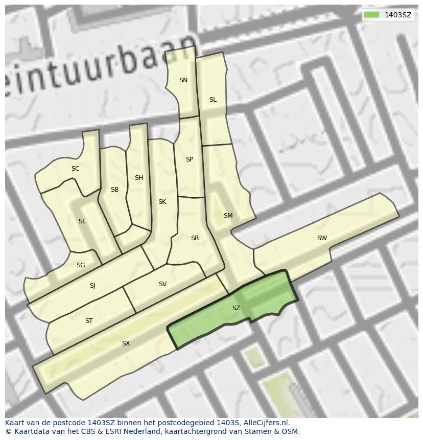Afbeelding van het postcodegebied 1403 SZ op de kaart.