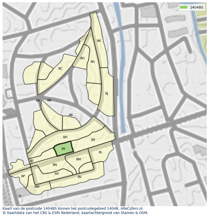 Afbeelding van het postcodegebied 1404 BS op de kaart.