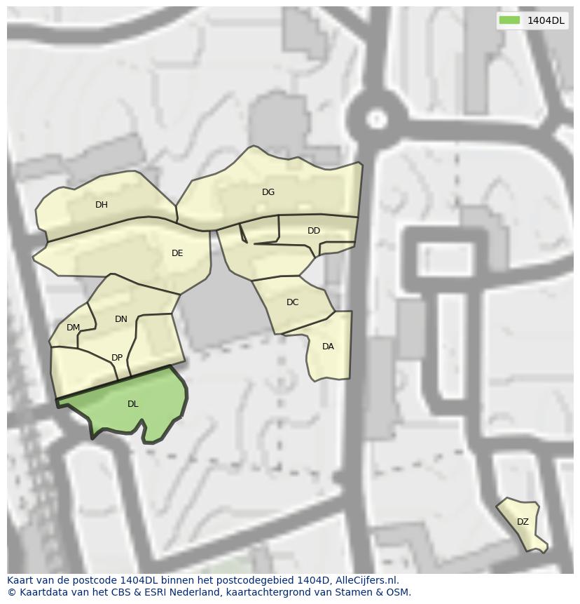 Afbeelding van het postcodegebied 1404 DL op de kaart.
