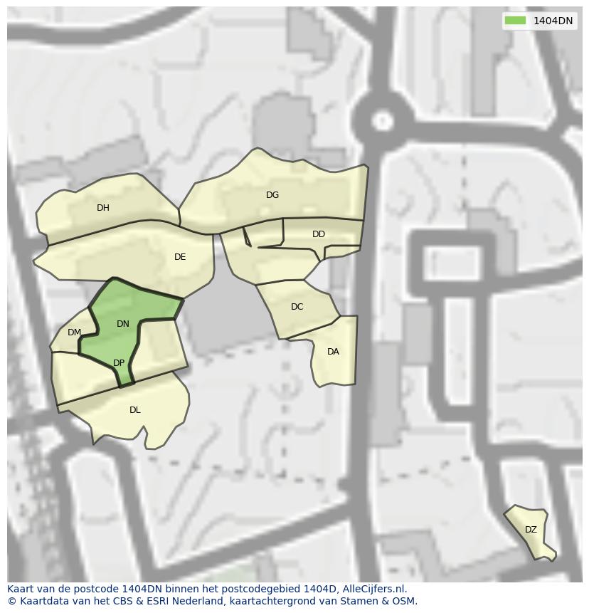 Afbeelding van het postcodegebied 1404 DN op de kaart.
