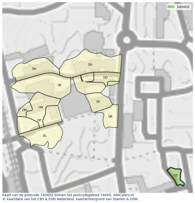 Afbeelding van het postcodegebied 1404 DZ op de kaart.