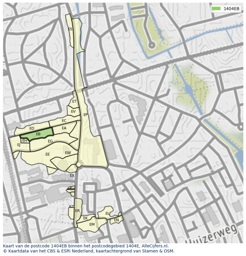 Afbeelding van het postcodegebied 1404 EB op de kaart.