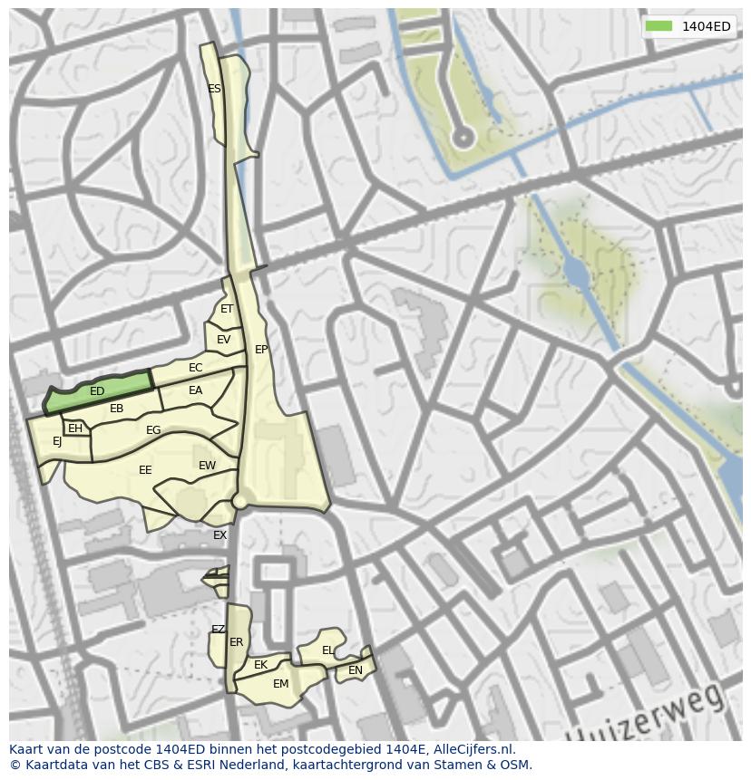 Afbeelding van het postcodegebied 1404 ED op de kaart.