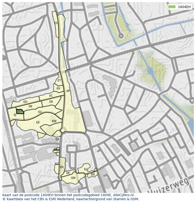 Afbeelding van het postcodegebied 1404 EH op de kaart.