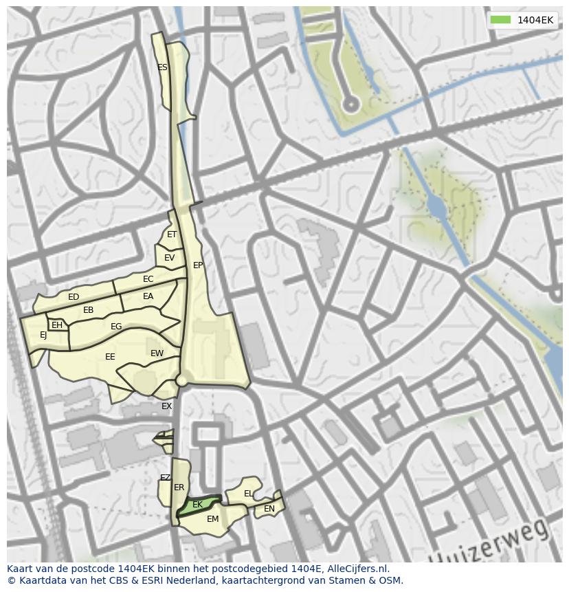 Afbeelding van het postcodegebied 1404 EK op de kaart.