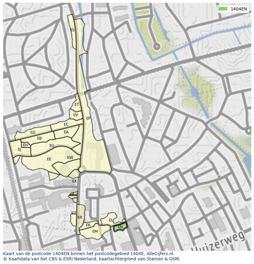 Afbeelding van het postcodegebied 1404 EN op de kaart.