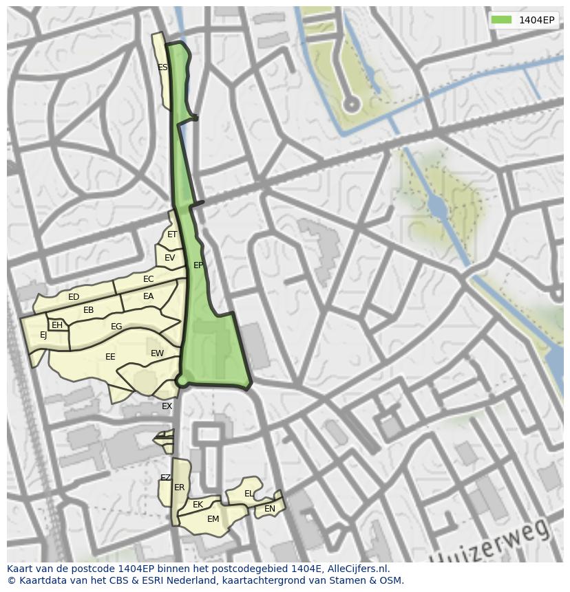 Afbeelding van het postcodegebied 1404 EP op de kaart.