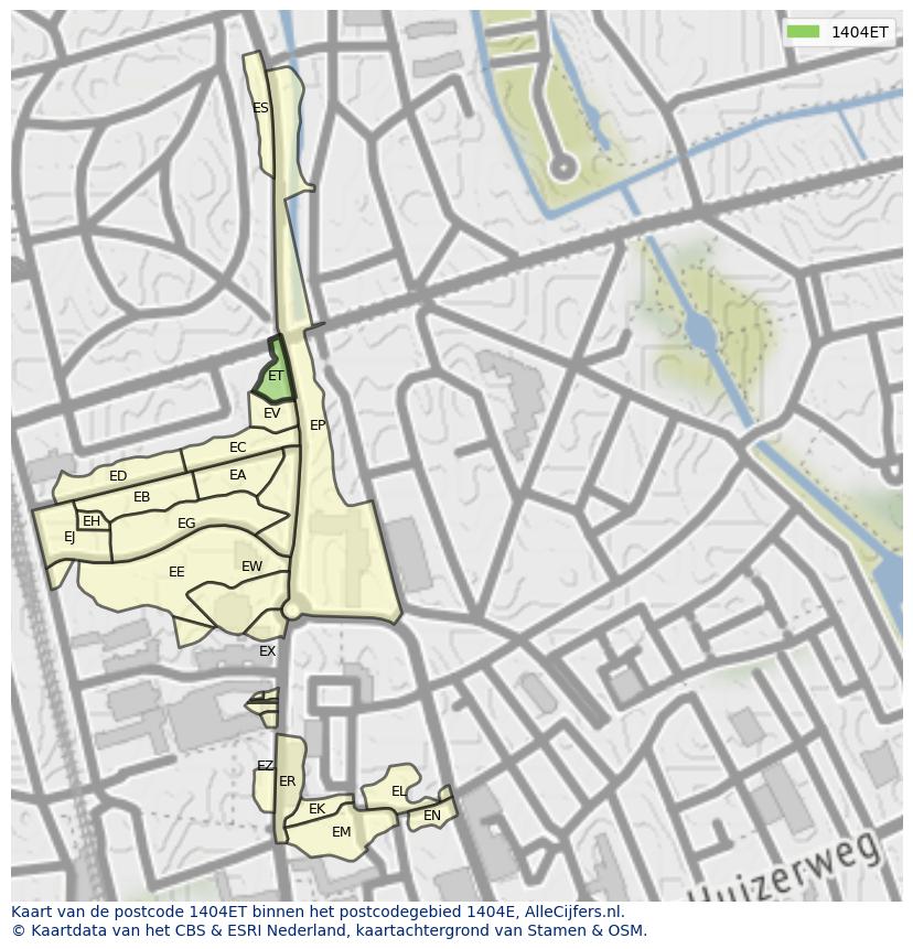 Afbeelding van het postcodegebied 1404 ET op de kaart.