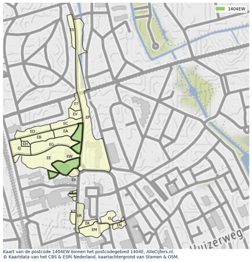 Afbeelding van het postcodegebied 1404 EW op de kaart.