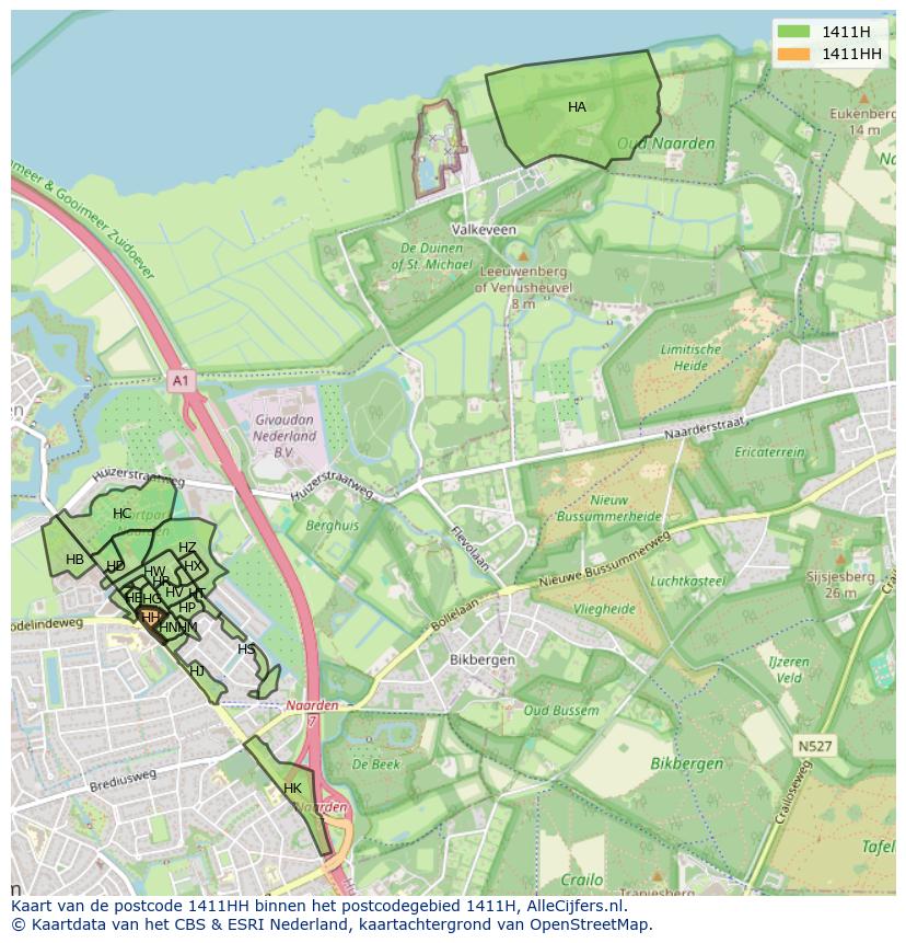 Afbeelding van het postcodegebied 1411 HH op de kaart.