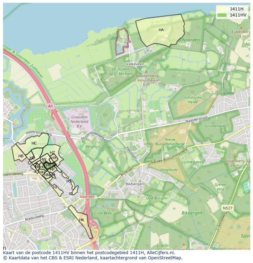 Afbeelding van het postcodegebied 1411 HV op de kaart.