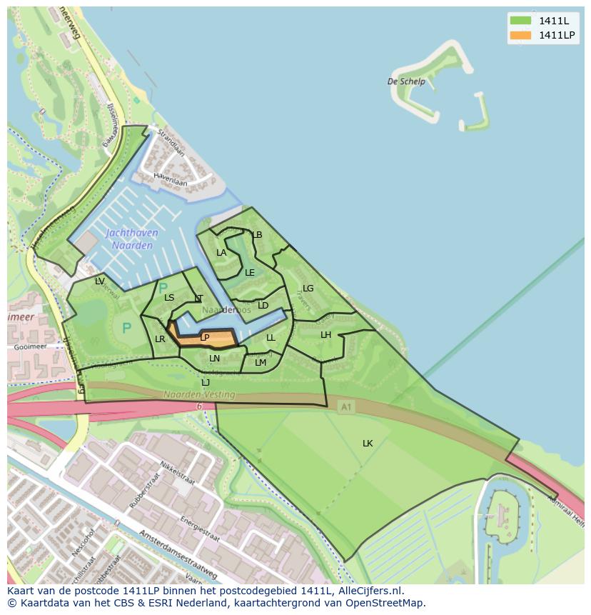 Afbeelding van het postcodegebied 1411 LP op de kaart.