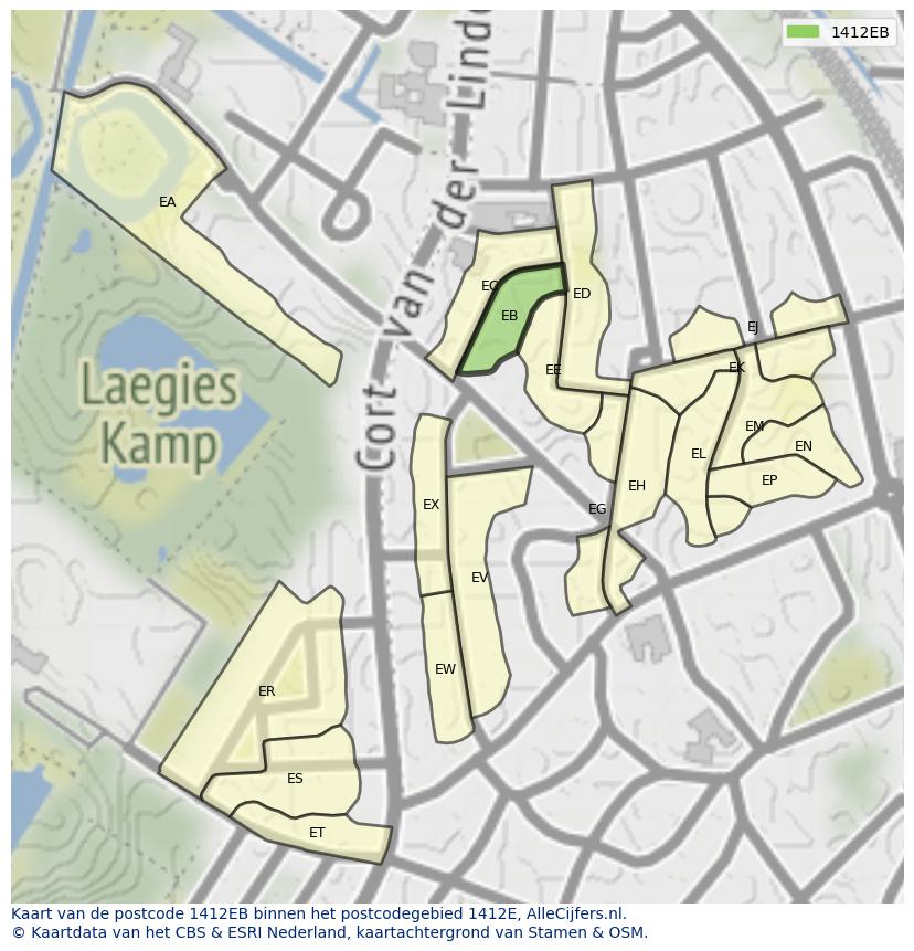 Afbeelding van het postcodegebied 1412 EB op de kaart.