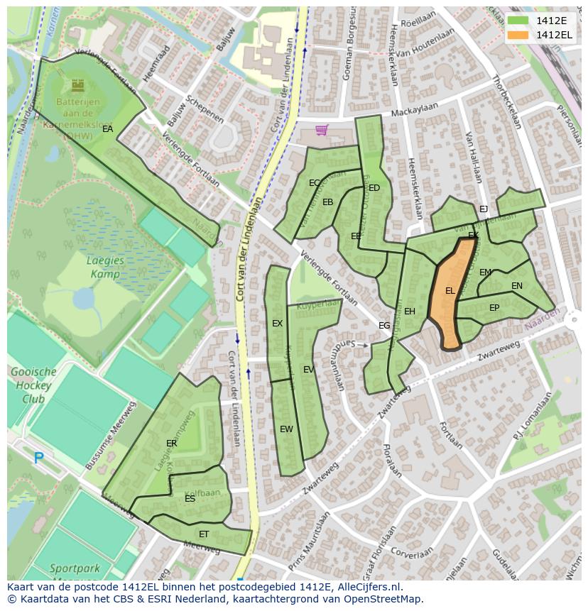 Afbeelding van het postcodegebied 1412 EL op de kaart.