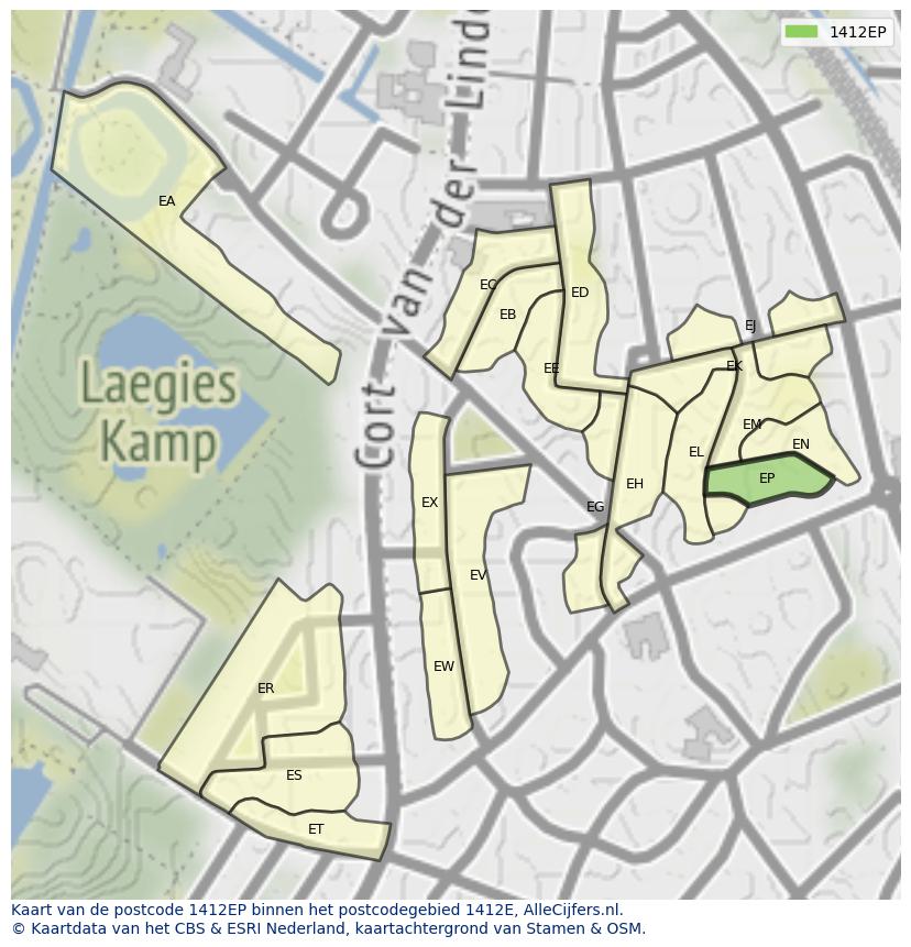 Afbeelding van het postcodegebied 1412 EP op de kaart.