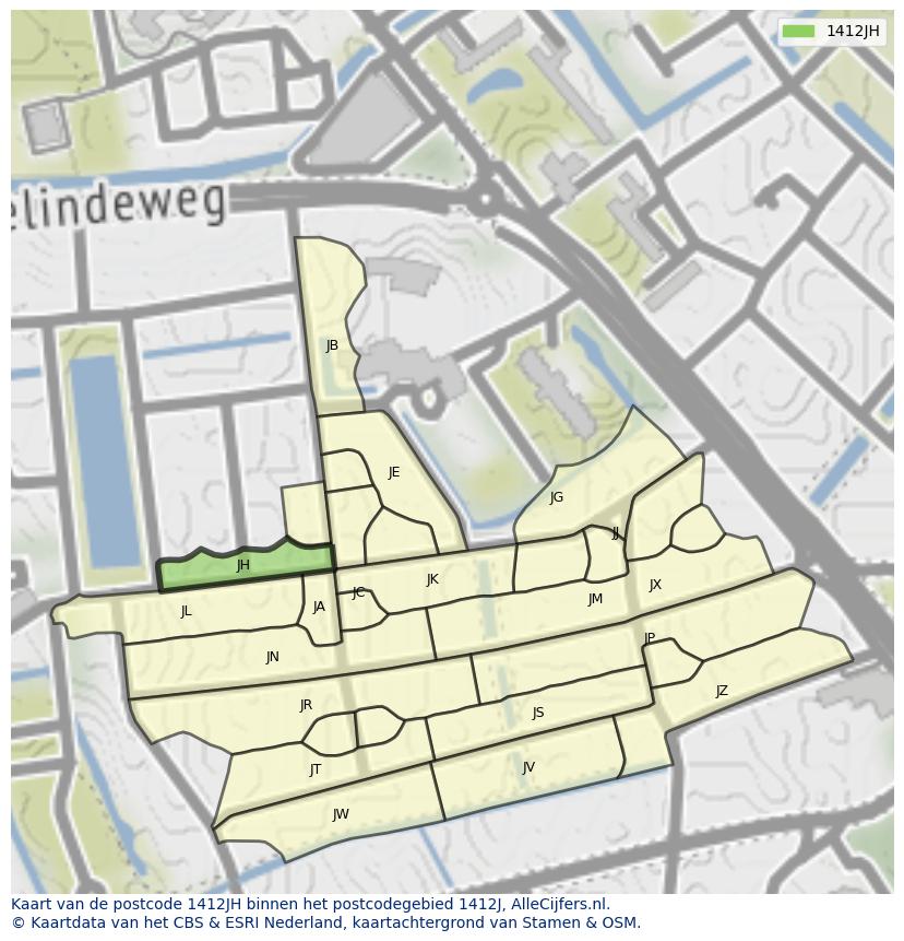 Afbeelding van het postcodegebied 1412 JH op de kaart.