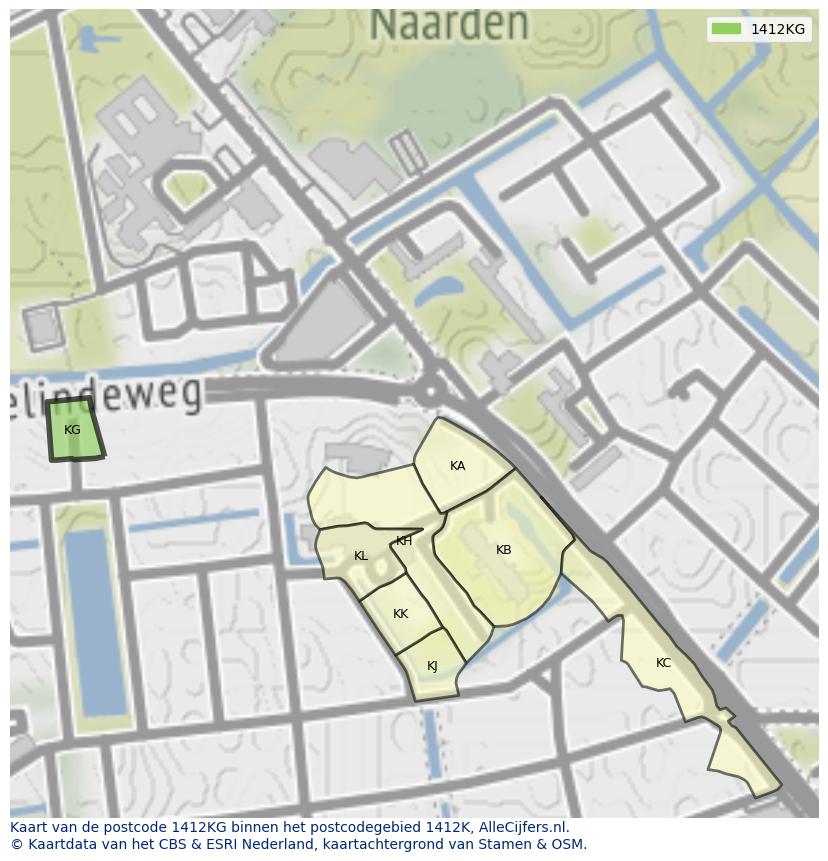 Afbeelding van het postcodegebied 1412 KG op de kaart.
