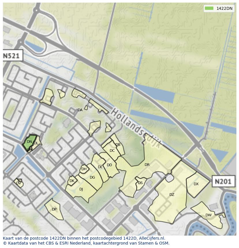 Afbeelding van het postcodegebied 1422 DN op de kaart.