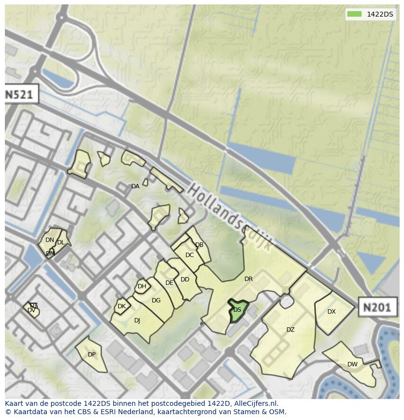 Afbeelding van het postcodegebied 1422 DS op de kaart.