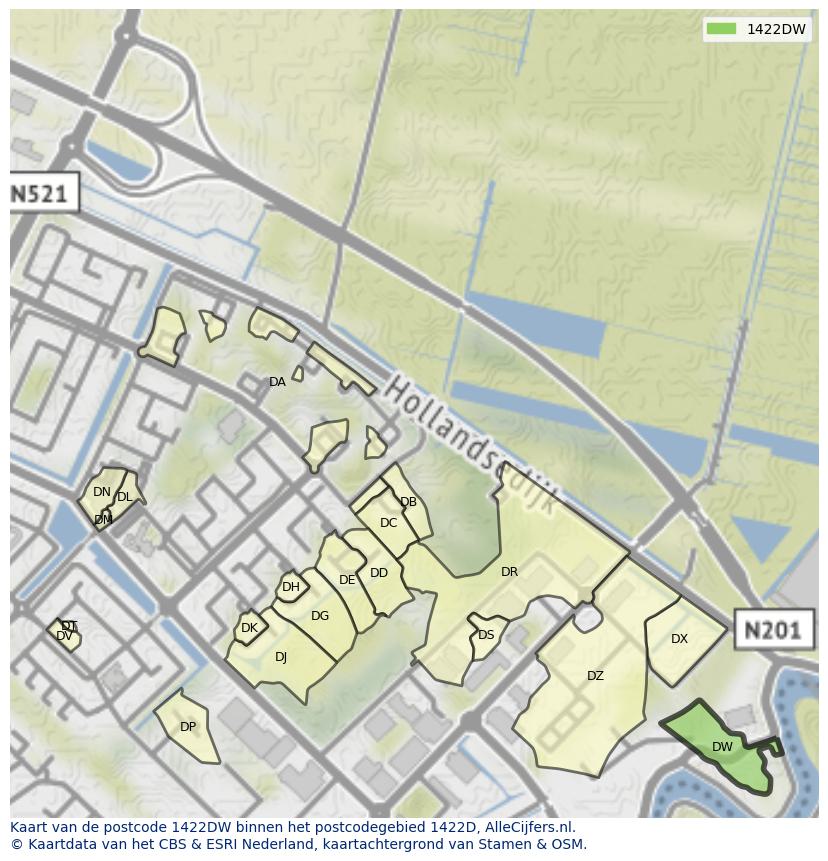 Afbeelding van het postcodegebied 1422 DW op de kaart.
