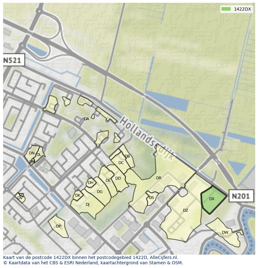 Afbeelding van het postcodegebied 1422 DX op de kaart.