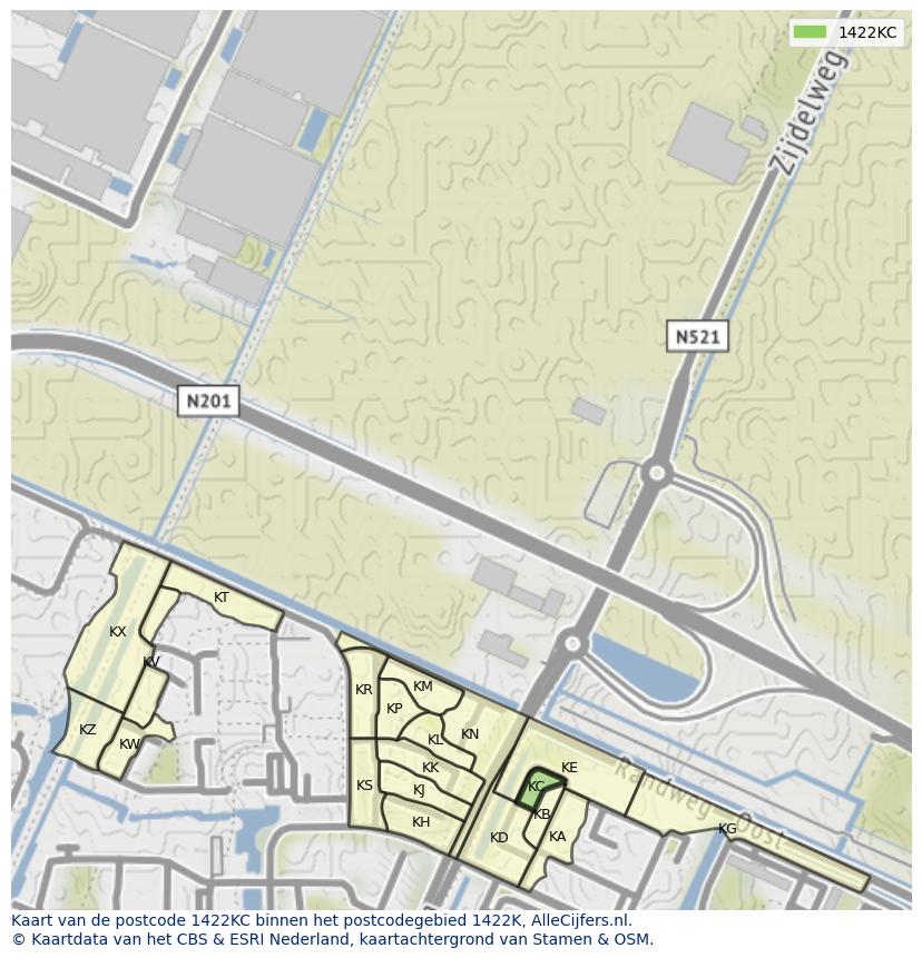 Afbeelding van het postcodegebied 1422 KC op de kaart.
