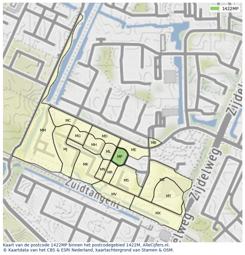 Afbeelding van het postcodegebied 1422 MP op de kaart.