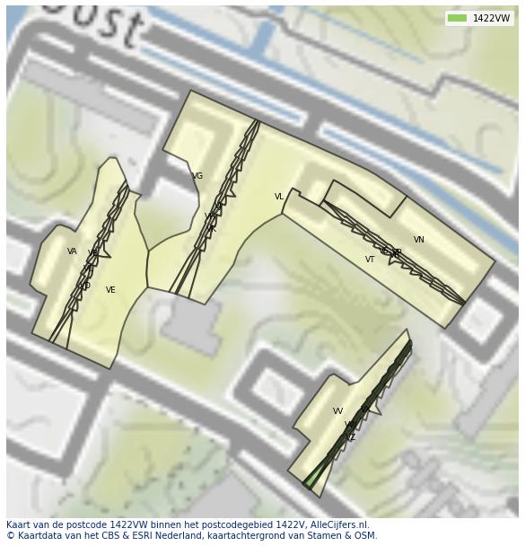 Afbeelding van het postcodegebied 1422 VW op de kaart.