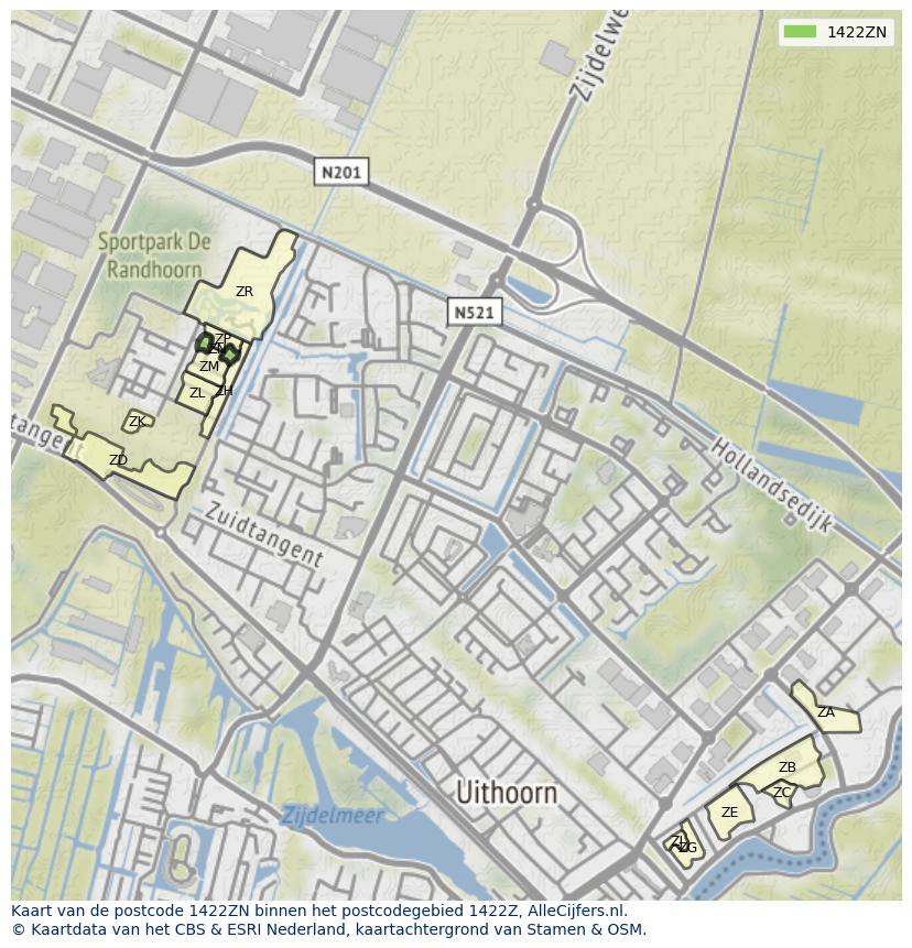 Afbeelding van het postcodegebied 1422 ZN op de kaart.