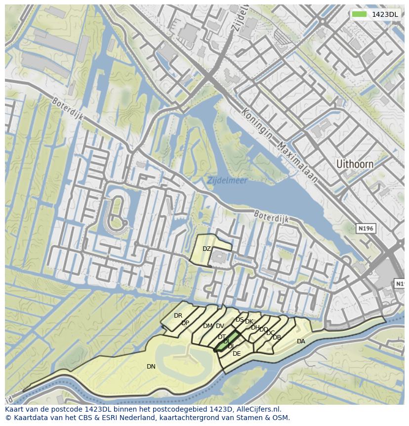 Afbeelding van het postcodegebied 1423 DL op de kaart.