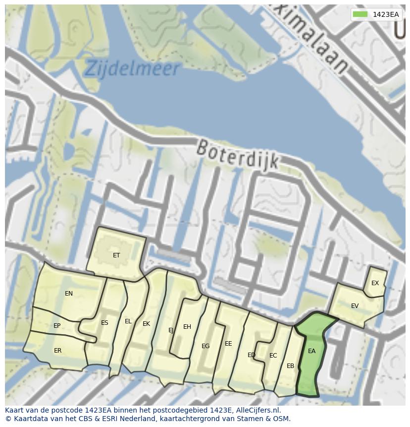 Afbeelding van het postcodegebied 1423 EA op de kaart.