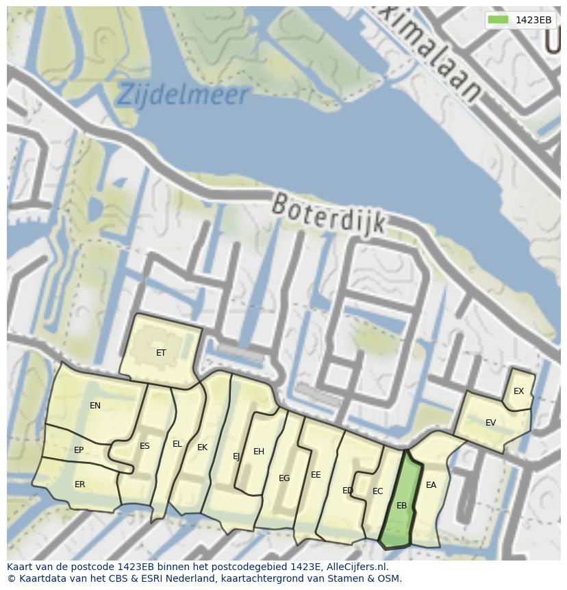 Afbeelding van het postcodegebied 1423 EB op de kaart.
