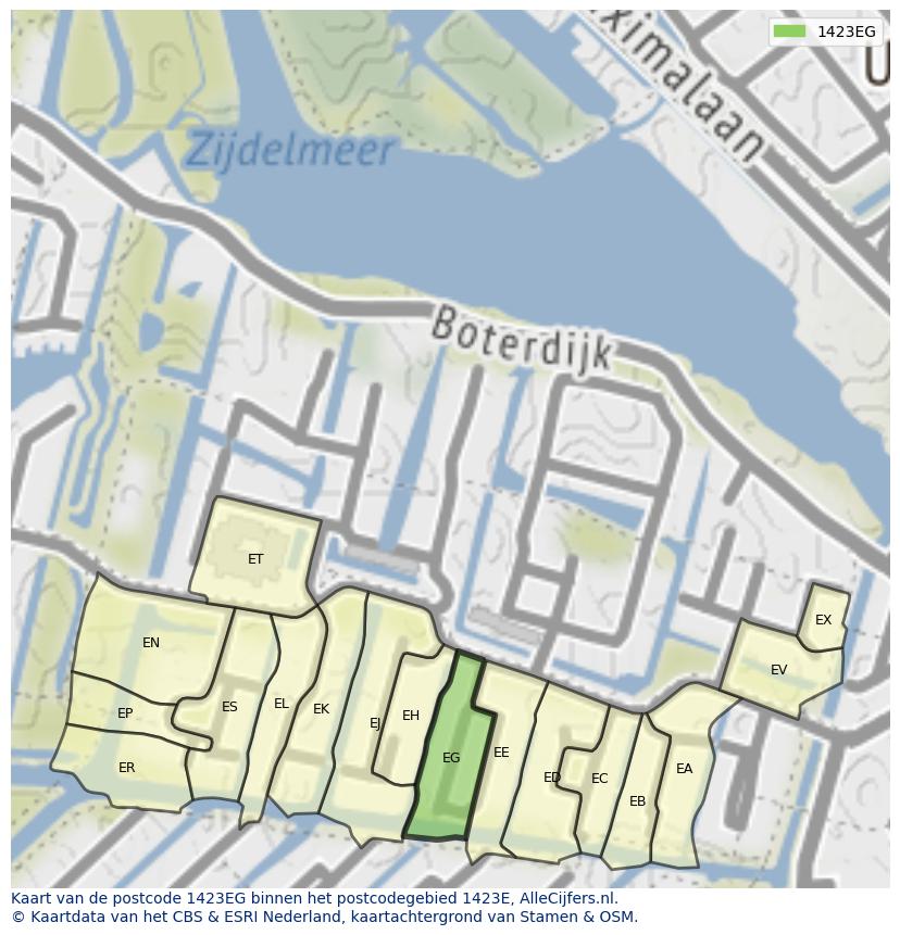 Afbeelding van het postcodegebied 1423 EG op de kaart.