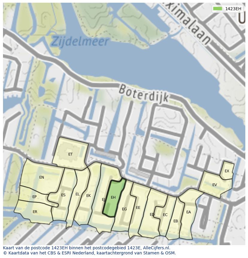 Afbeelding van het postcodegebied 1423 EH op de kaart.