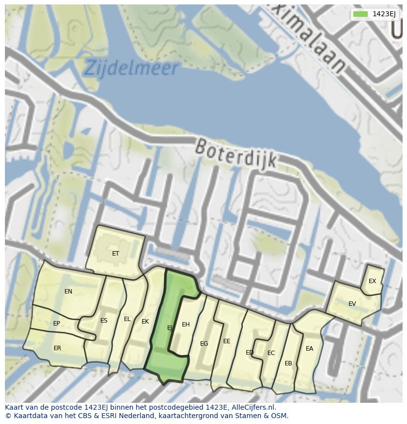 Afbeelding van het postcodegebied 1423 EJ op de kaart.