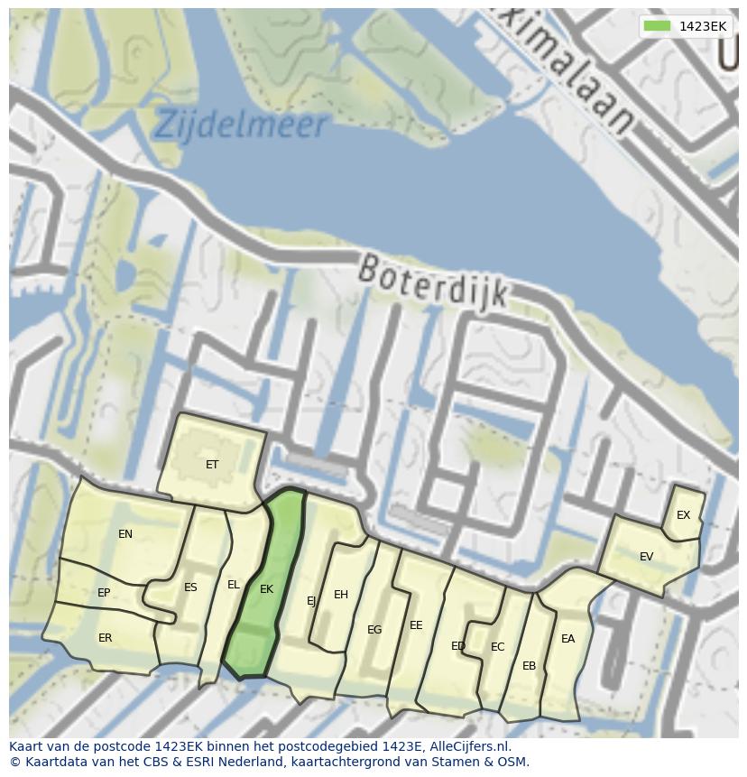 Afbeelding van het postcodegebied 1423 EK op de kaart.