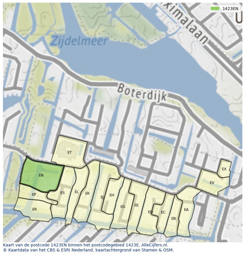 Afbeelding van het postcodegebied 1423 EN op de kaart.