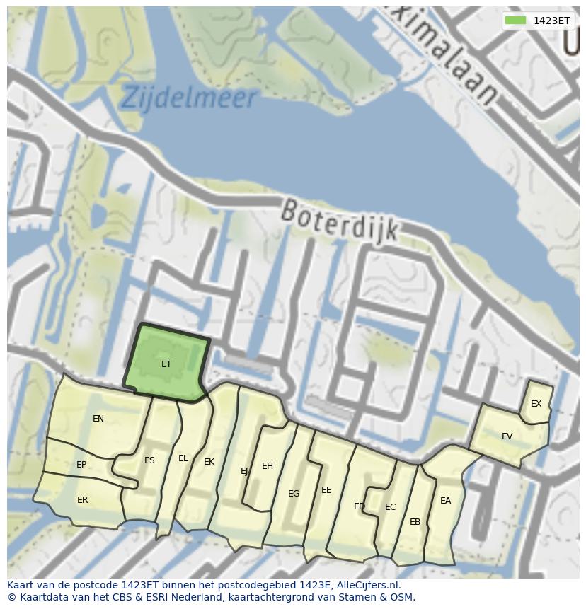 Afbeelding van het postcodegebied 1423 ET op de kaart.