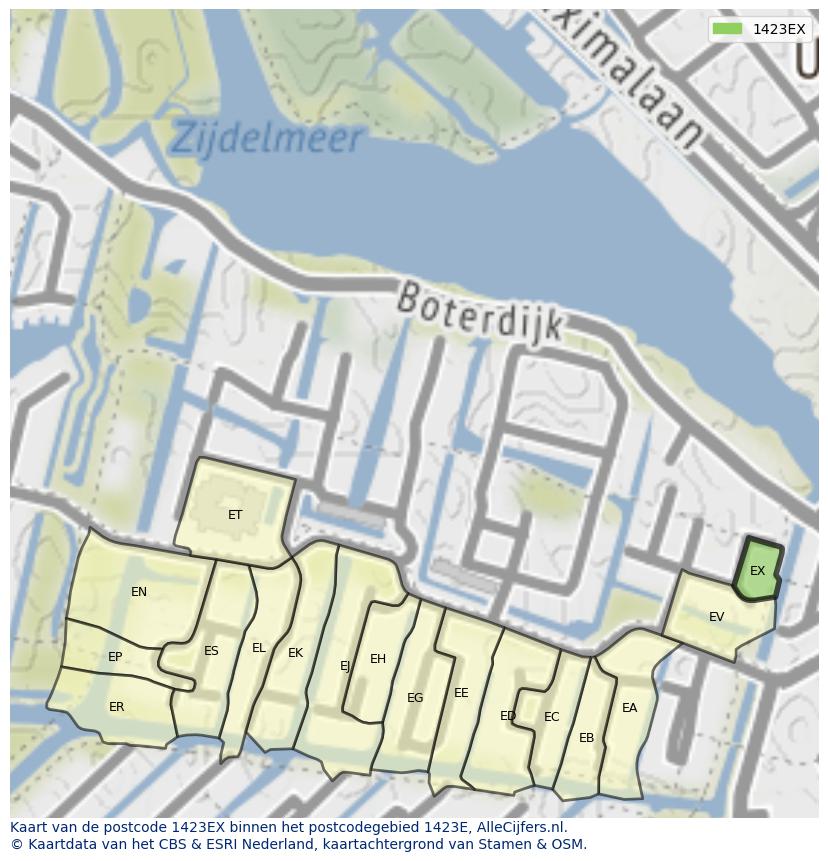 Afbeelding van het postcodegebied 1423 EX op de kaart.
