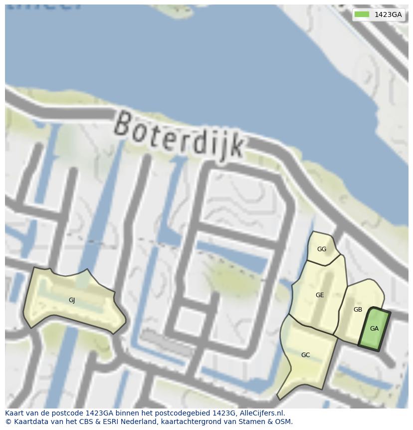 Afbeelding van het postcodegebied 1423 GA op de kaart.