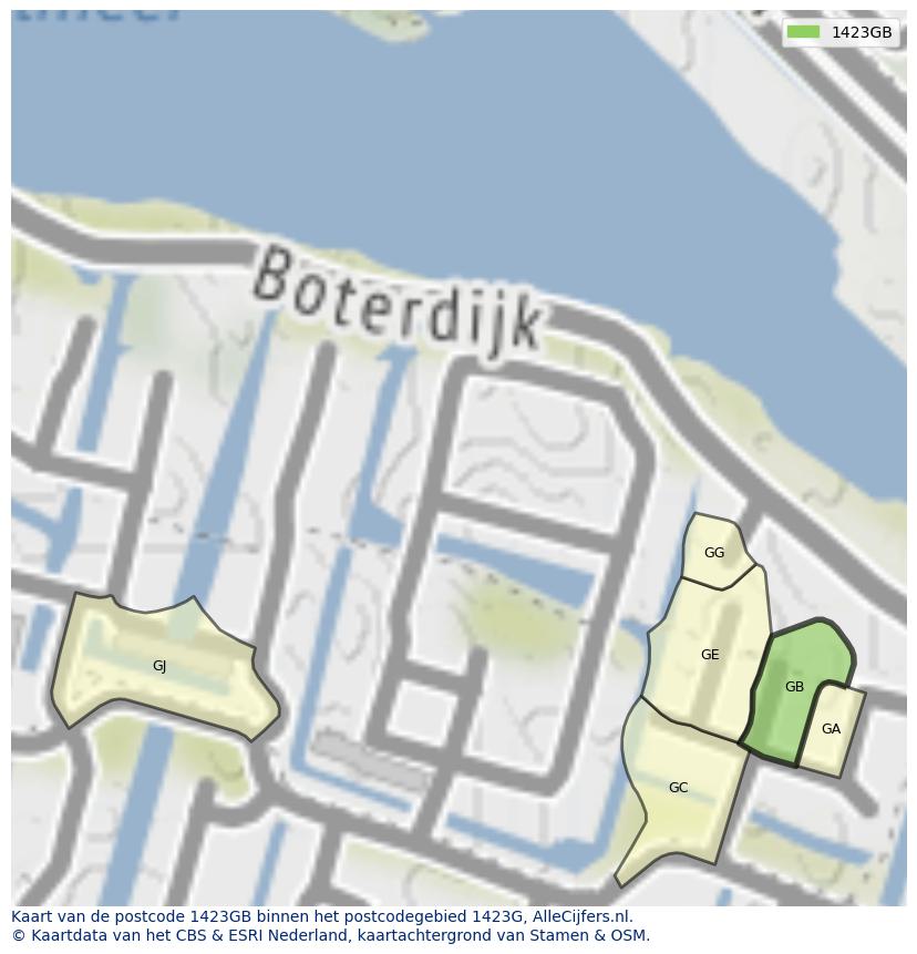 Afbeelding van het postcodegebied 1423 GB op de kaart.